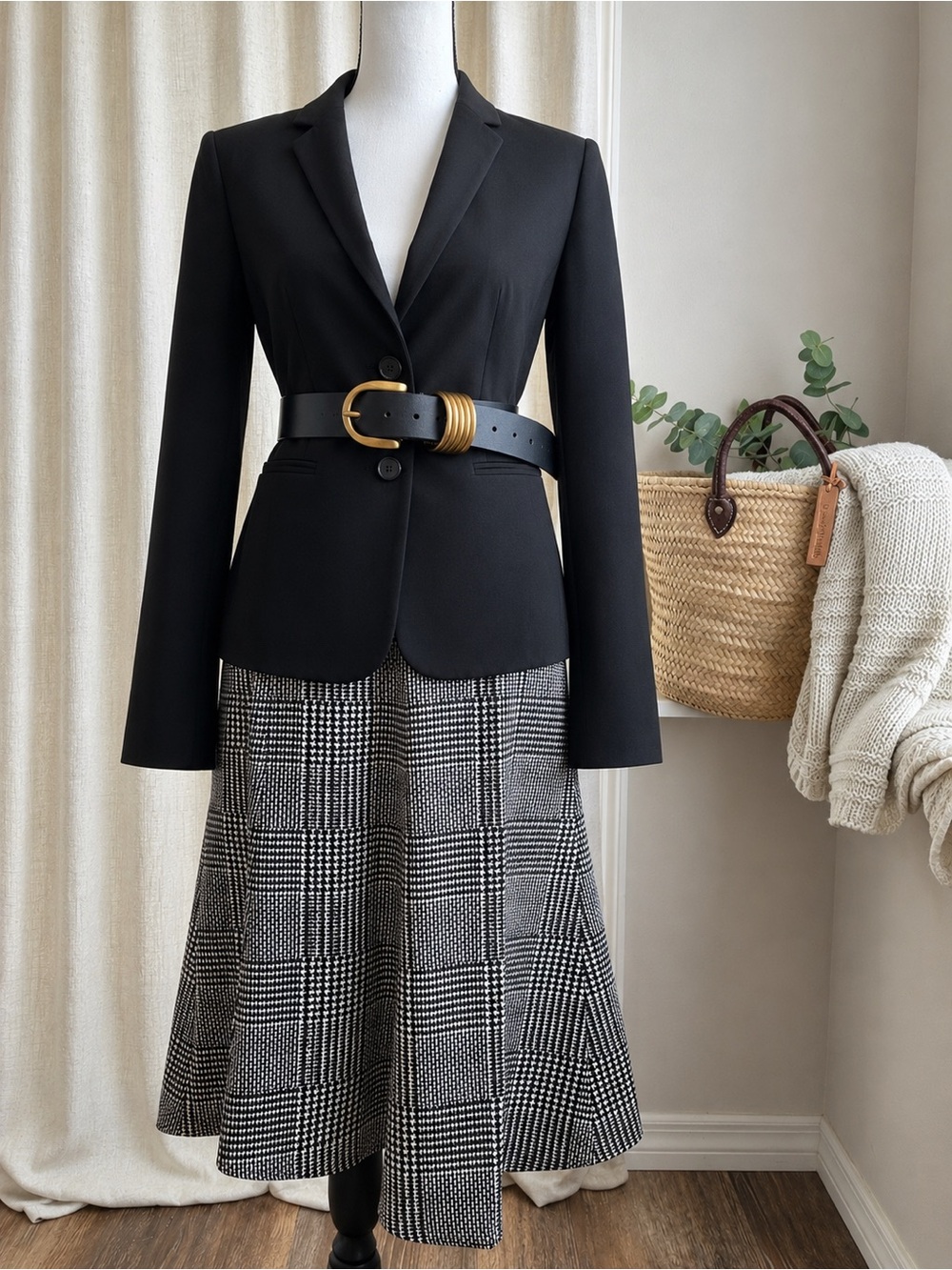 Club Monaco A-Line Midi Skirt in Houndstooth Print. Size 2